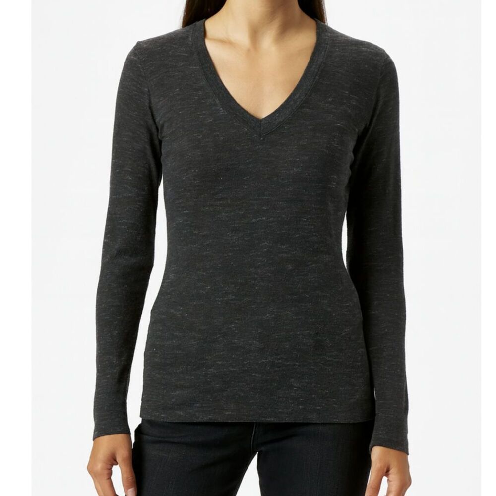Loft Heather Grey V-Neck Long Sleeve Knit Top  XS  Office Siren 100% cotton